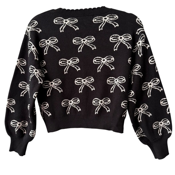 Willow‎ & Wind Bow Knit Cardigan Ribbon Black Sweater Cute Girly Preppy Small - Picture 2 of 5